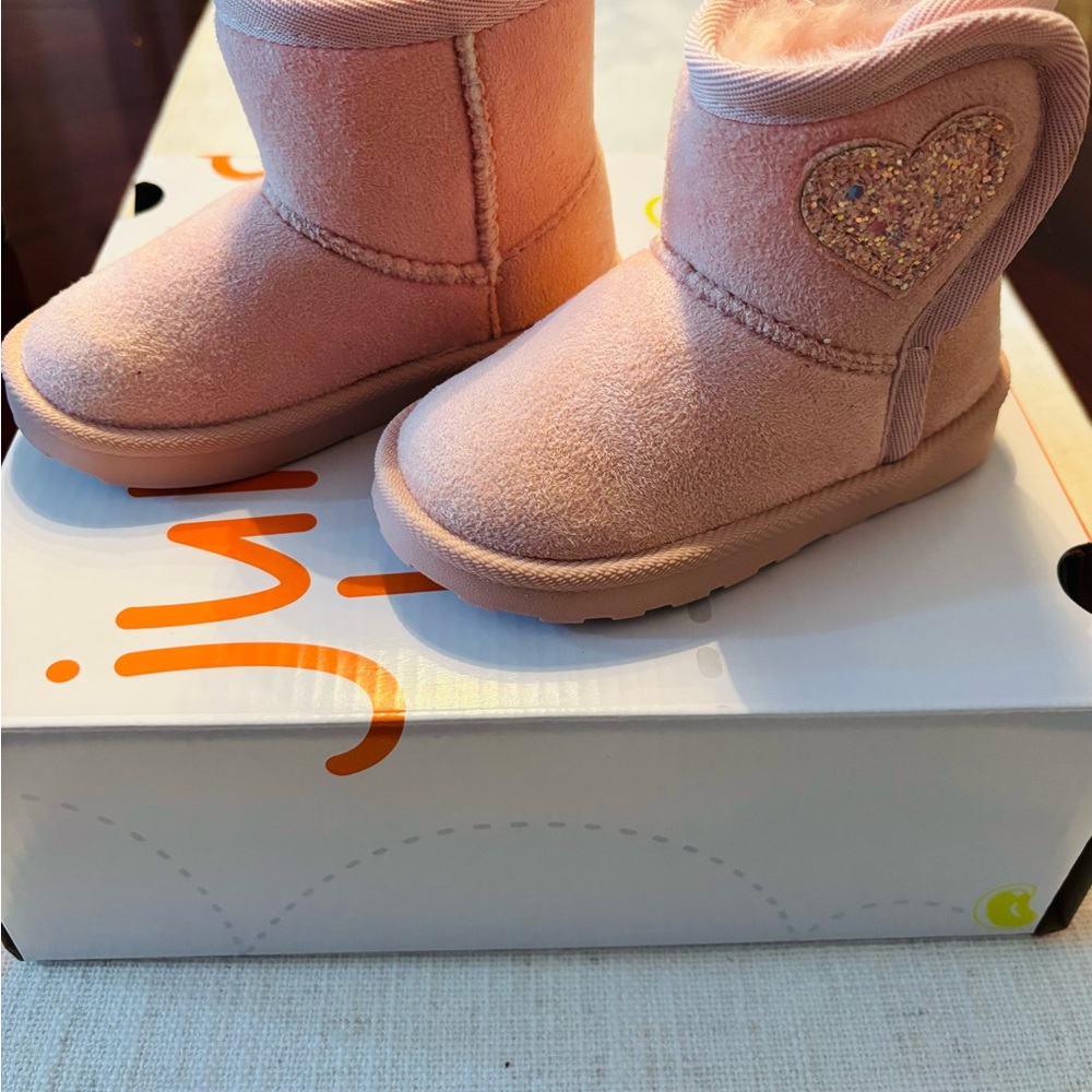 Jumping Beans Girls Pink Glitter Heart Bootie Faux Fur Lined Size 5